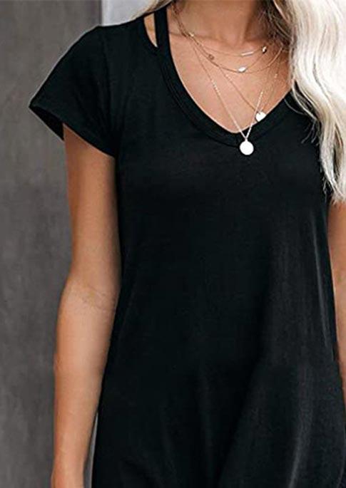 

Mini Dresses Hollow Out Tie V-Neck Mini Dress in Black. Size