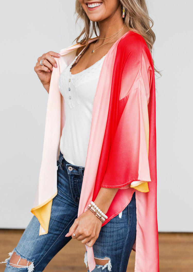 

Cardigans Gradient Slit Three Quarter Sleeve Cardigan in Multicolor. Size