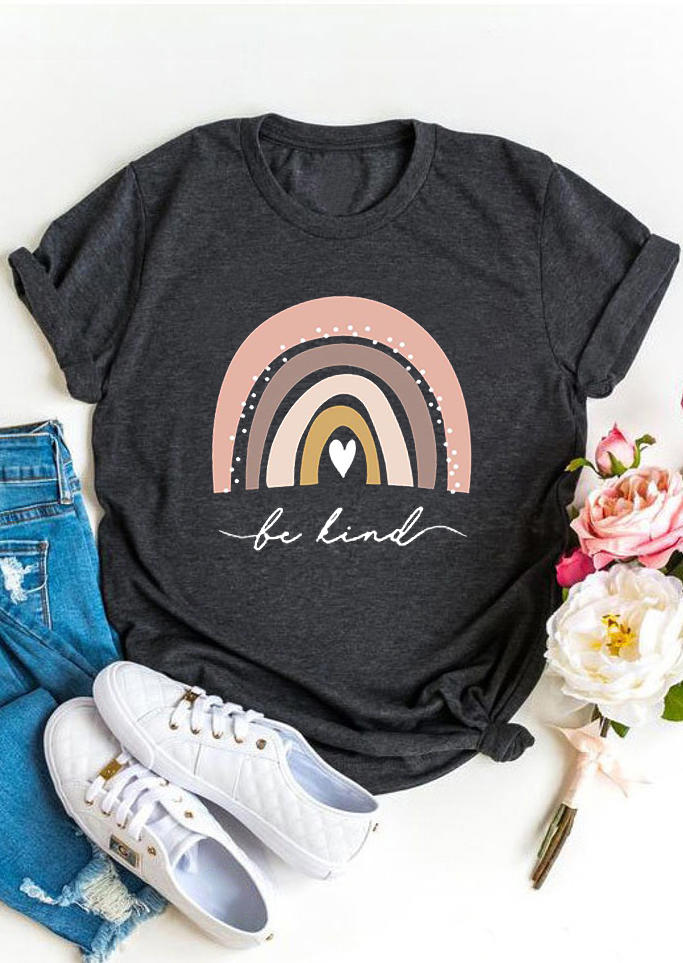 

T-shirts Tees Be Kind Rainbow Heart T-Shirt Tee in Dark Grey. Size