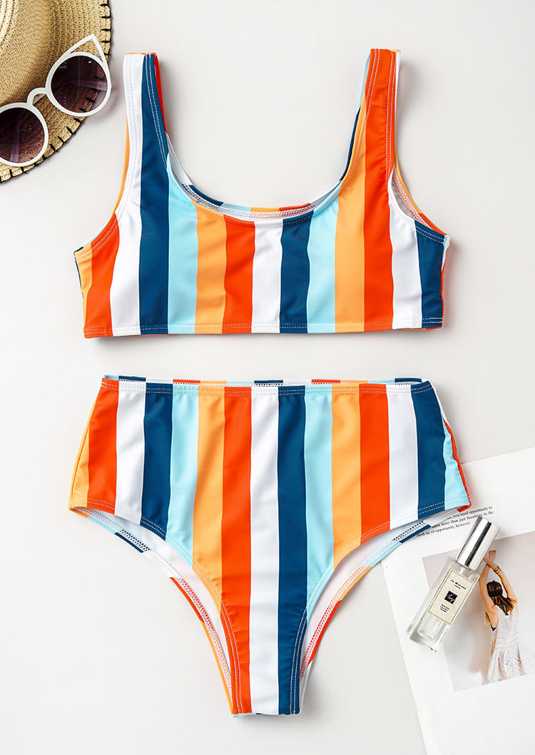

Bikini Sets Colorful Striped High Waist Bikini Set in Stripe. Size