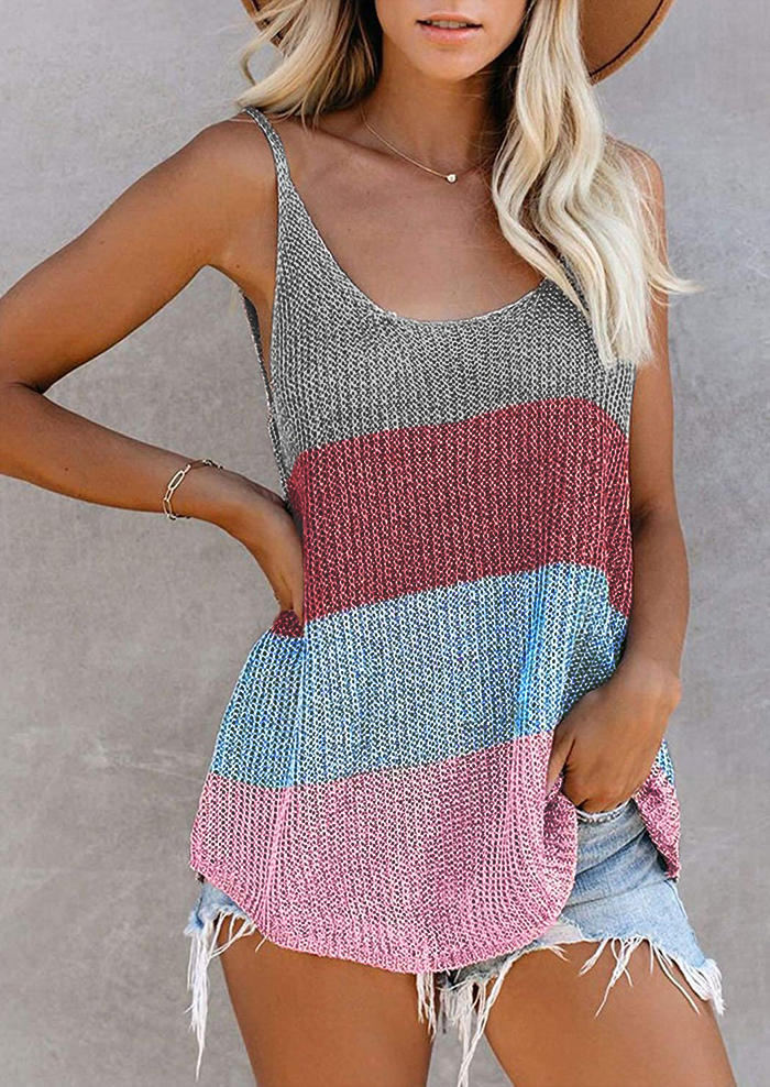 

Tank Tops Color Block Knitted Loose Camisole in Multicolor. Size: ,XL