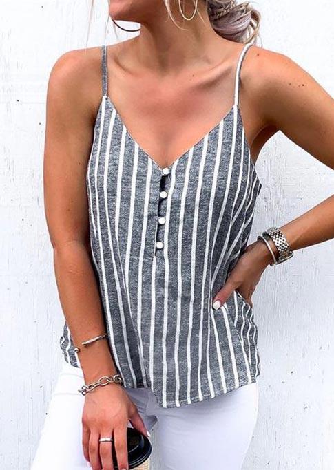 

Tank Tops Vertical Striped Button V-Neck Camisole in Stripe. Size