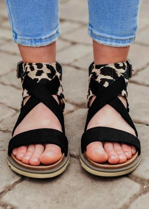 

Sandals Leopard Buckle Strap Criss-Cross Sandals in Black. Size: ,38,39,40,41