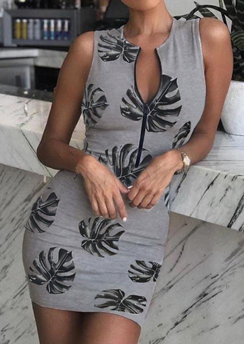 

Bodycon Dresses Palm Leaf Zipper Collar Sleeveless Bodycon Dress in Gray. Size: ,XL