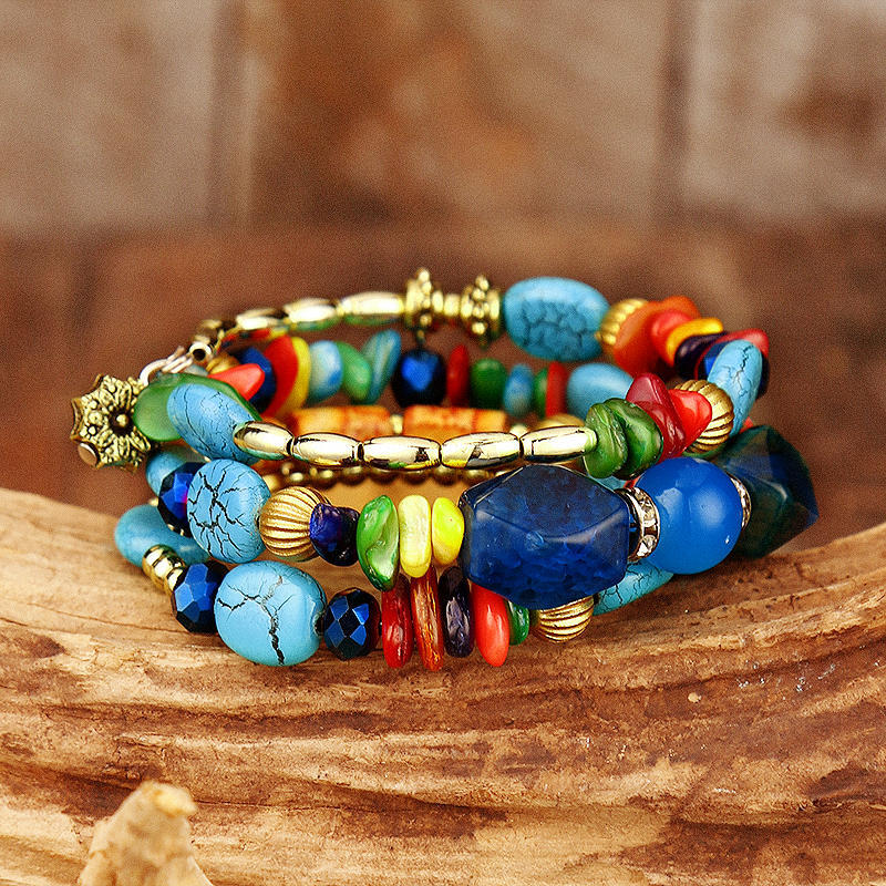 

Bracelet Vintage Turquoise Colorful Stone Beaded Bracelet in Multicolor. Size