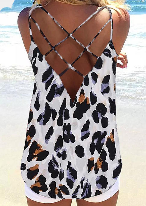 

Tank Tops Leopard Criss-Cross Open Back Camisole in Multicolor. Size