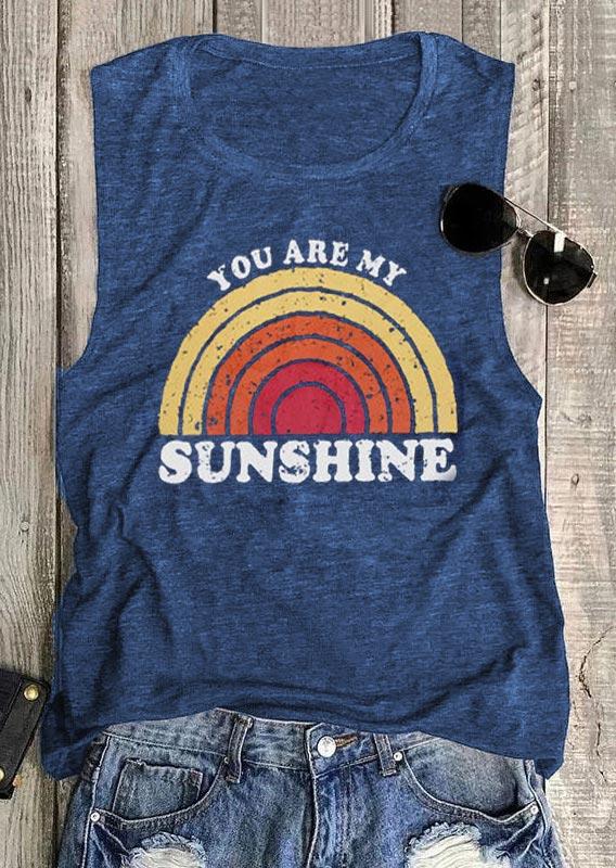 

Tank Tops You Are My Sunshine Rainbow O-Neck Tank Top in Blue. Size: ,L
