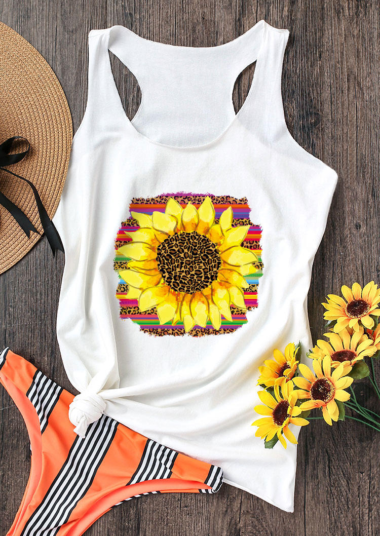 

Tank Tops Leopard Sunflower Serape Striped Racerback Tank Top in White. Size: ,M,L,XL