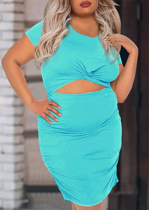 

Plus Size Dresses Plus Size Twist Hollow Out Bodycon Dress in Cyan. Size: ,XL,2XL