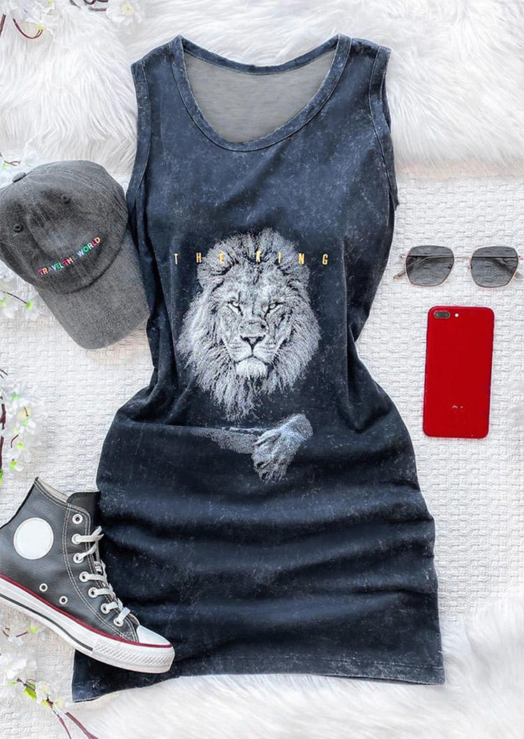 

Mini Dresses The King Lion O-Neck Sleeveless Mini Dress in Navy Blue. Size