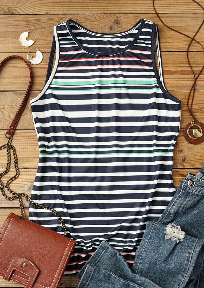 

Tank Tops Colorful Striped Hollow Out Tank Top in Stripe. Size