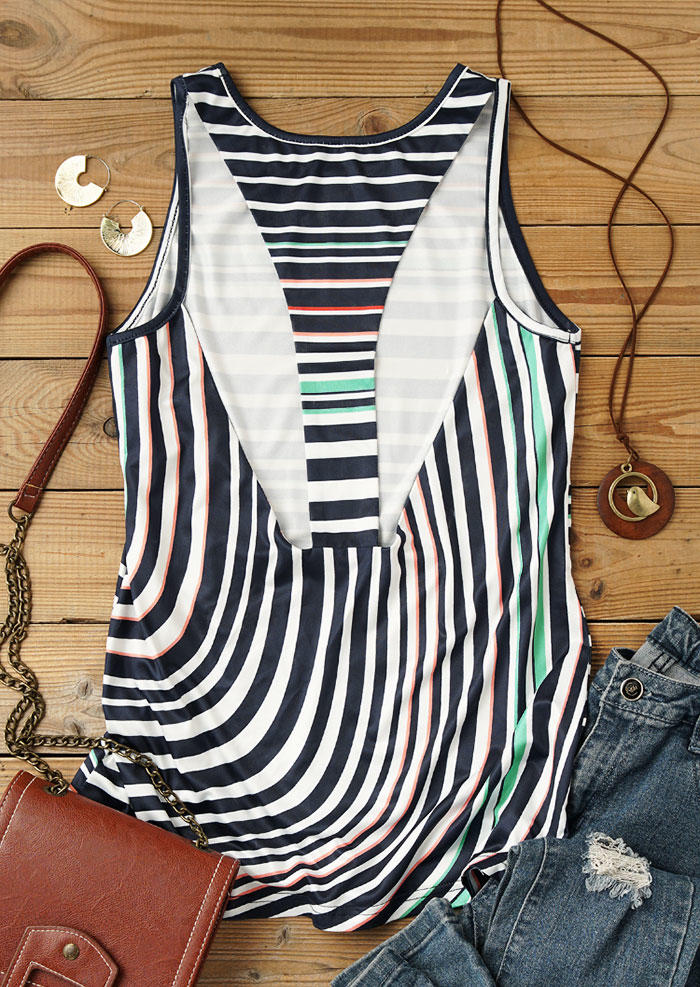 Colorful Striped Hollow Out Tank