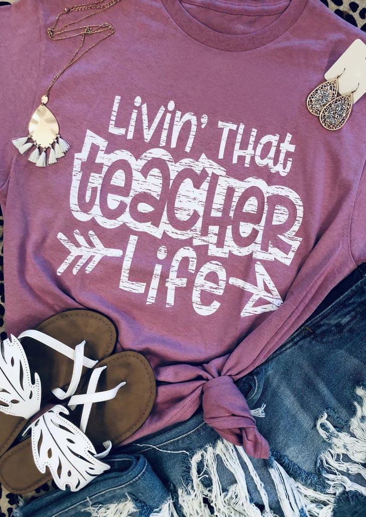 

T-shirts Tees Livin' That Teacher Life Arrow T-Shirt Tee in Purple. Size