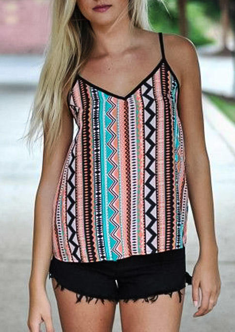 Tank Tops Ethnic Style Geometric Open Back Camisole in Multicolor. Size: S,M,L,XL