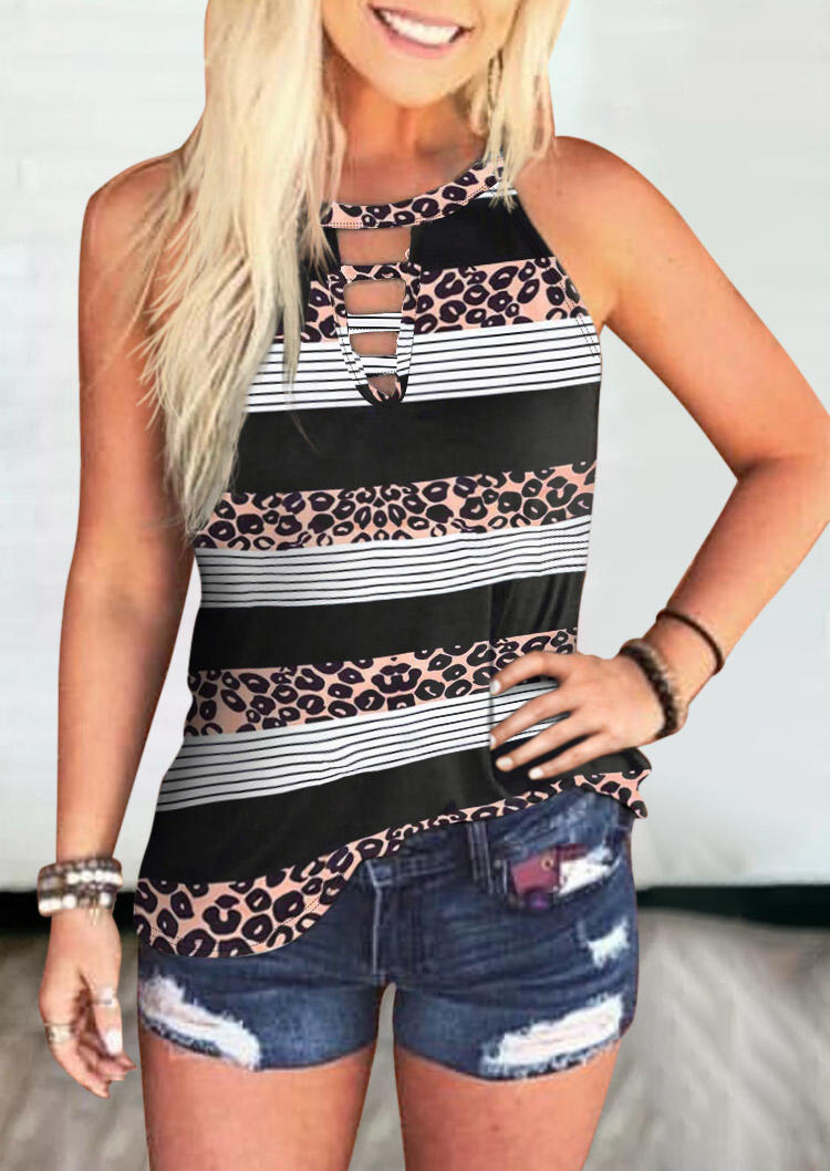

Tank Tops Leopard Striped Splicing Keyhole Neck Tank Top in Stripe. Size