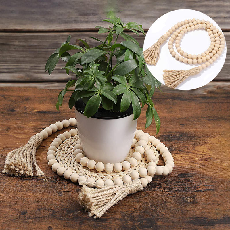 

Home Decor Tassel Wood Bead Hanging Ornament in Beige. Size