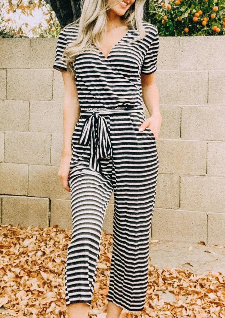 

Jumpsuits & Rompers Striped Elastic Waist Pocket Wide Leg Jumpsuit in Stripe. Size