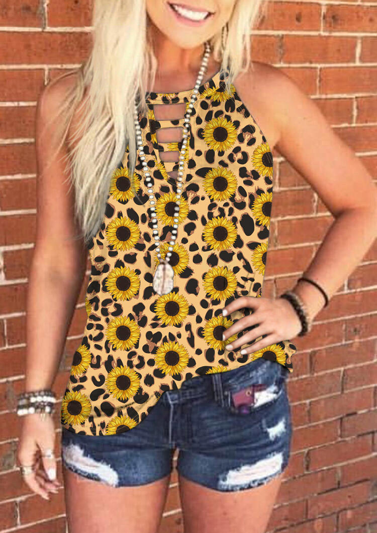

Tank Tops Daisy Keyhole Neck Halter Tank Top in Black. Size