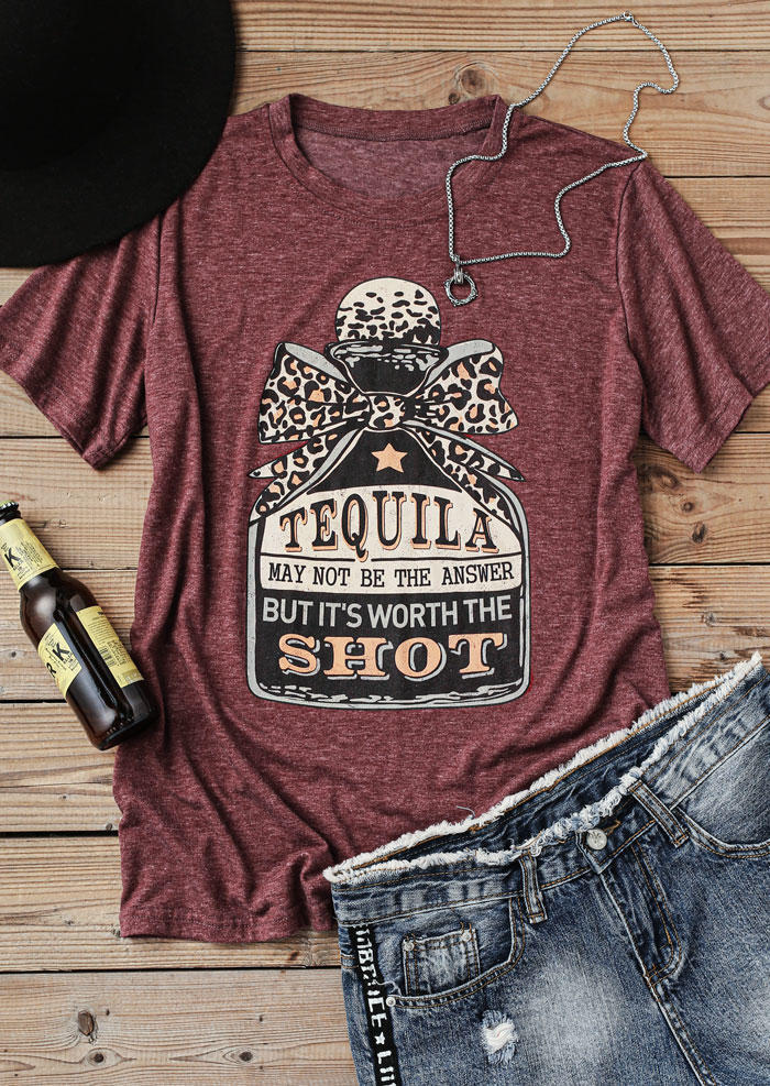 Leopard Star Tequila May Not Be The Answer T-Shirt Tee - Plum