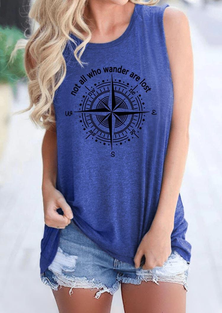 

Tank Tops Not All Who Wander Are Lost Compass Tank Top in Blue. Size