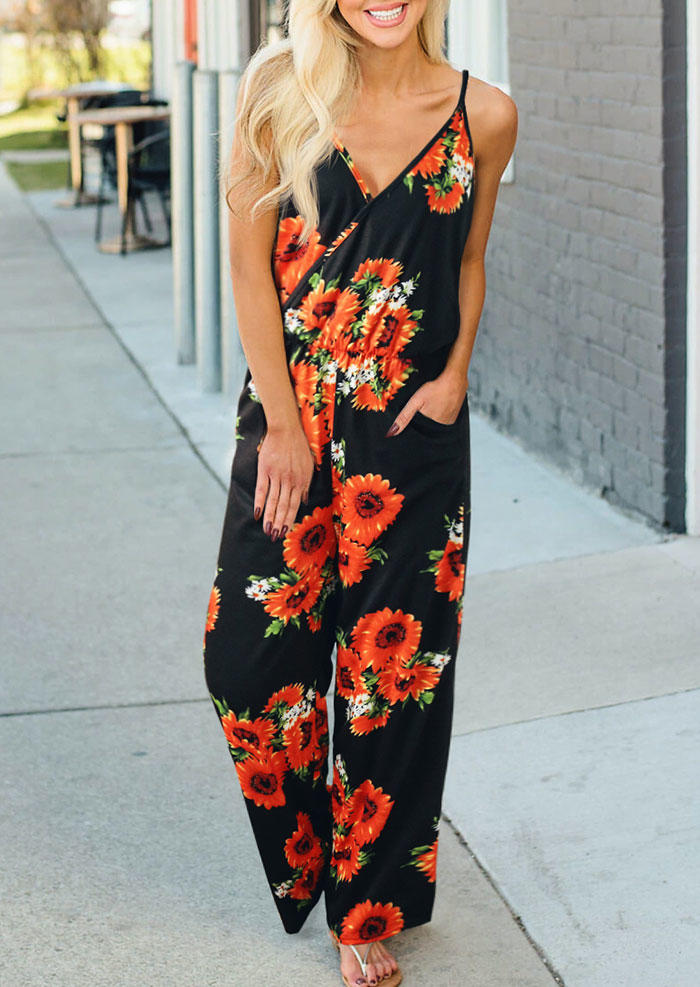 

Jumpsuits & Rompers Sunflower Pocket Spaghetti Strap Jumpsuit in Black. Size