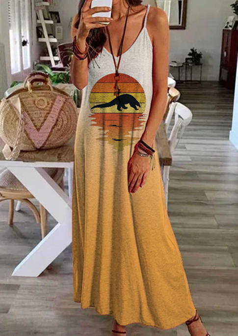 

Maxi Dresses Sunset Animal Gradient Spaghetti Strap Maxi Dress in Yellow. Size: ,XL