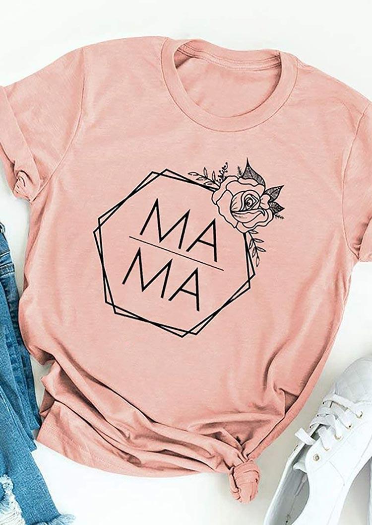 

T-shirts Tees Mama Floral O-Neck T-Shirt Tee in Pink. Size