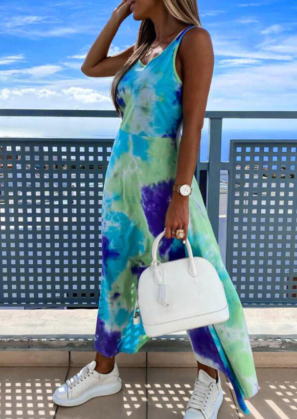 

Maxi Dresses Tie Dye Slit Sleeveless Maxi Dress in Multicolor. Size: ,XL