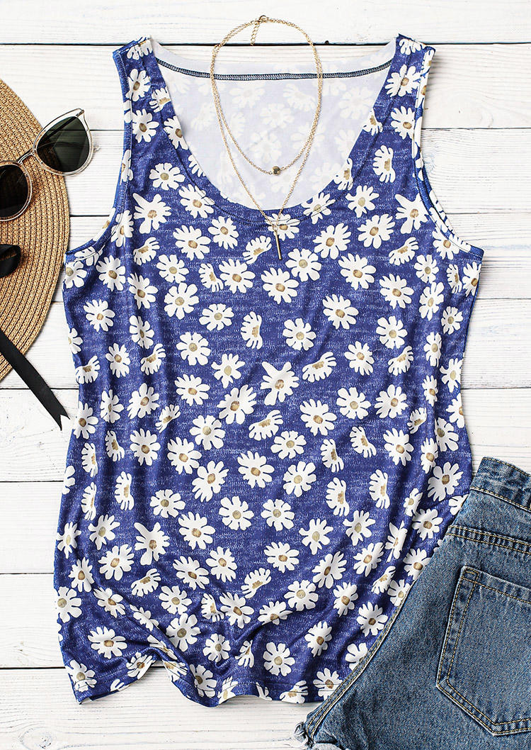 

Tank Tops Daisy O-Neck Casual Tank Top in Blue. Size: ,L