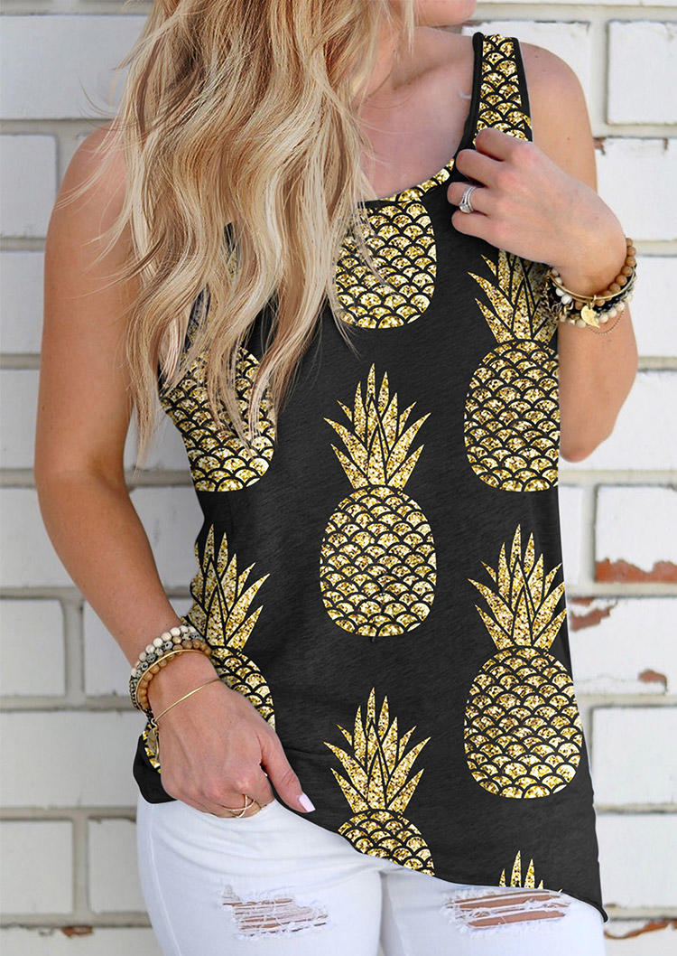 

Tank Tops Pineapple Twist Open Back Casual Tank Top in Black. Size