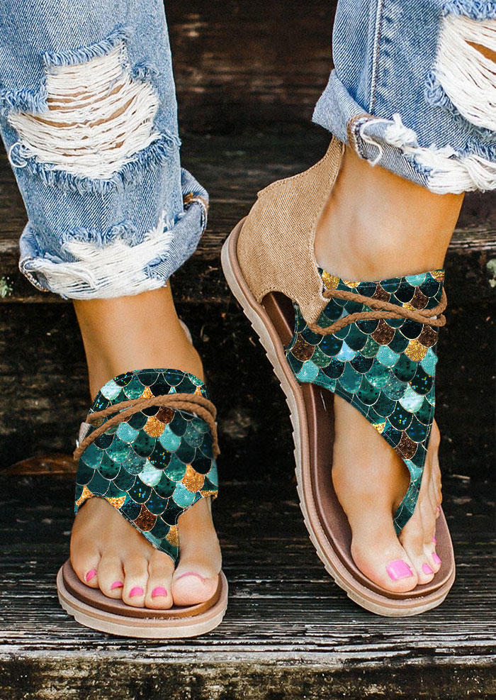 

Sandals Women's Mermaid Scale Zipper Flat Sandals in Multicolor. Size