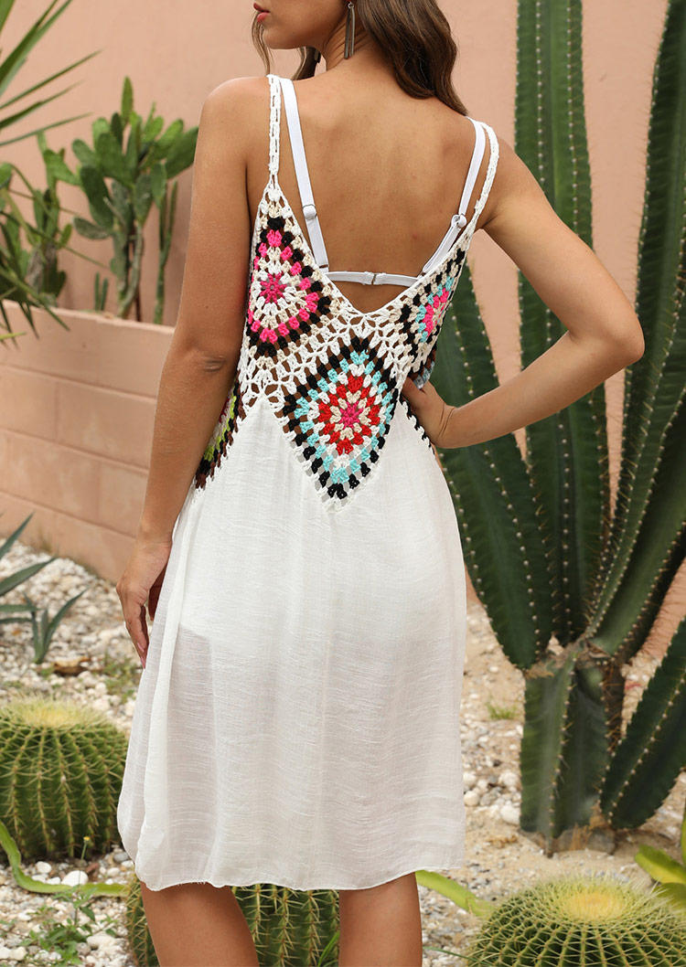 

Cover Ups Aztec Geometric Hollow Out Crochet Knitted Cover Up in White. Size