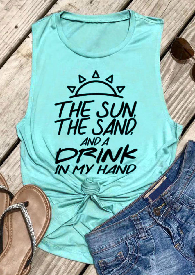 

Tank Tops The Sun The Sand And A Drink In My Hand Tank Top in Cyan. Size