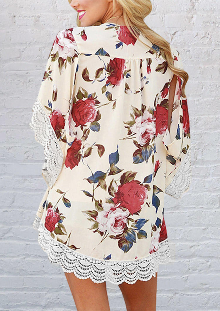 

Cardigans Floral Lace Splicing Open Front Cardigan in Multicolor. Size
