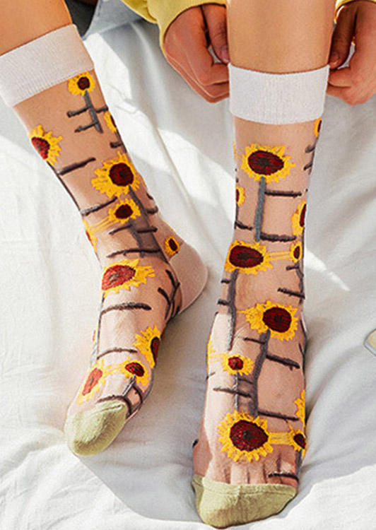 

Crew Socks Sunflower Mesh Splicing Socks in Yellow. Size