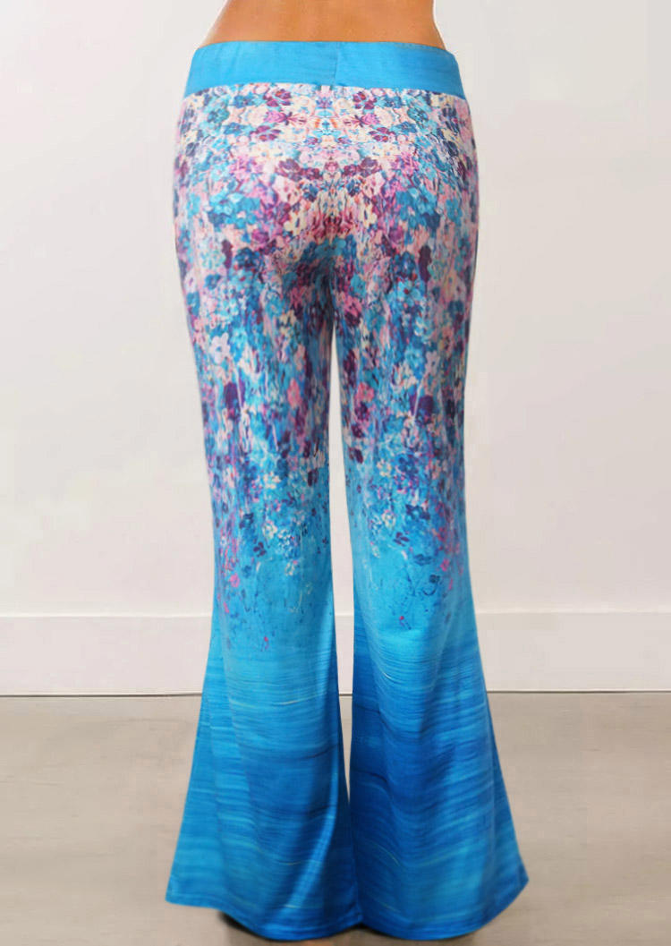 

Pants Floral Elastic Waist Wide Leg Pants in Sky Blue. Size: ,M,L,XL