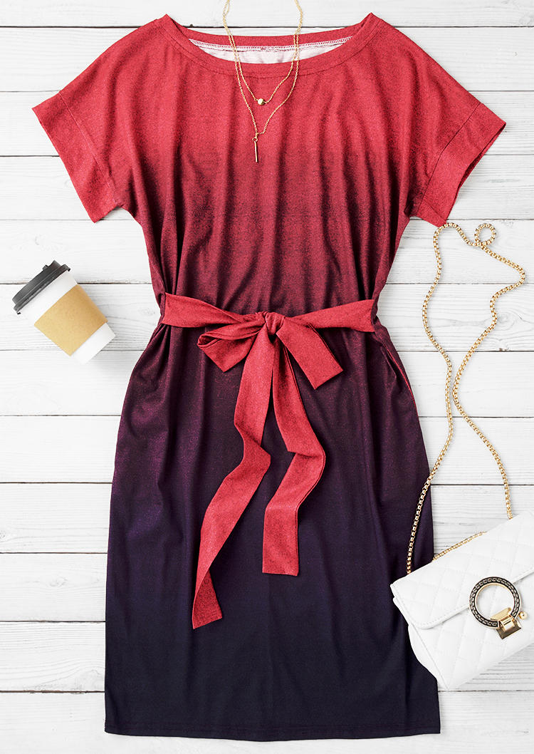 

Mini Dresses Gradient Pocket Tie Mini Dress in Plum. Size
