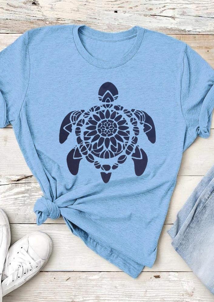 

T-shirts Tees Turtle Mandala O-Neck T-Shirt Tee in Light Blue. Size