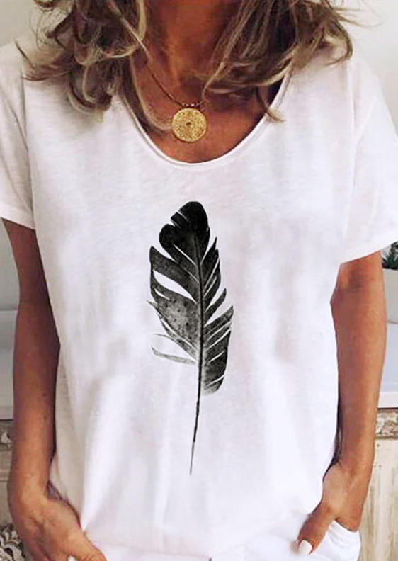 

T-shirts Tees Feather Loose O-Neck T-Shirt Tee in White. Size