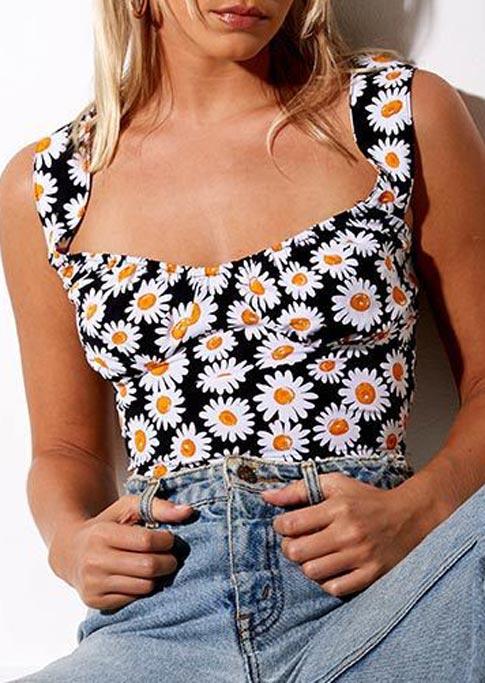 

Crop Tops Daisy Ruffled Square Collar Crop Top in Multicolor. Size