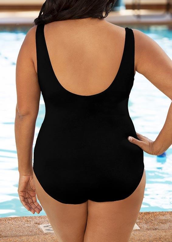 Plus Size Swimwear Plus Size Color Block Open Back One-Piece Swimwear in Black. Size: L,XL