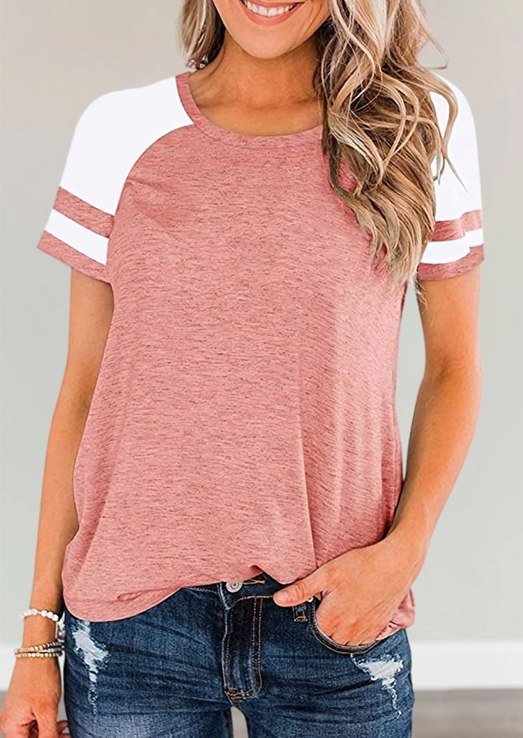 

Blouses Color Block Raglan Sleeve Blouse in Pink. Size: ,L