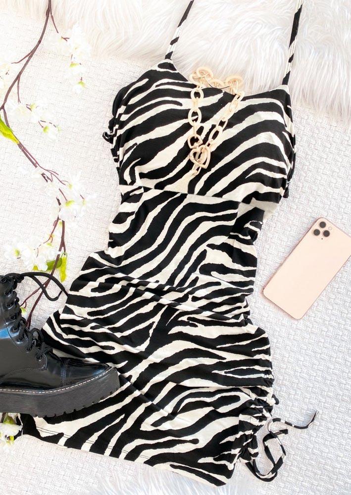 

Bodycon Dresses Zebra Open Back Tie Drawstring Ruched Bodycon Dress in Black. Size: ,XL