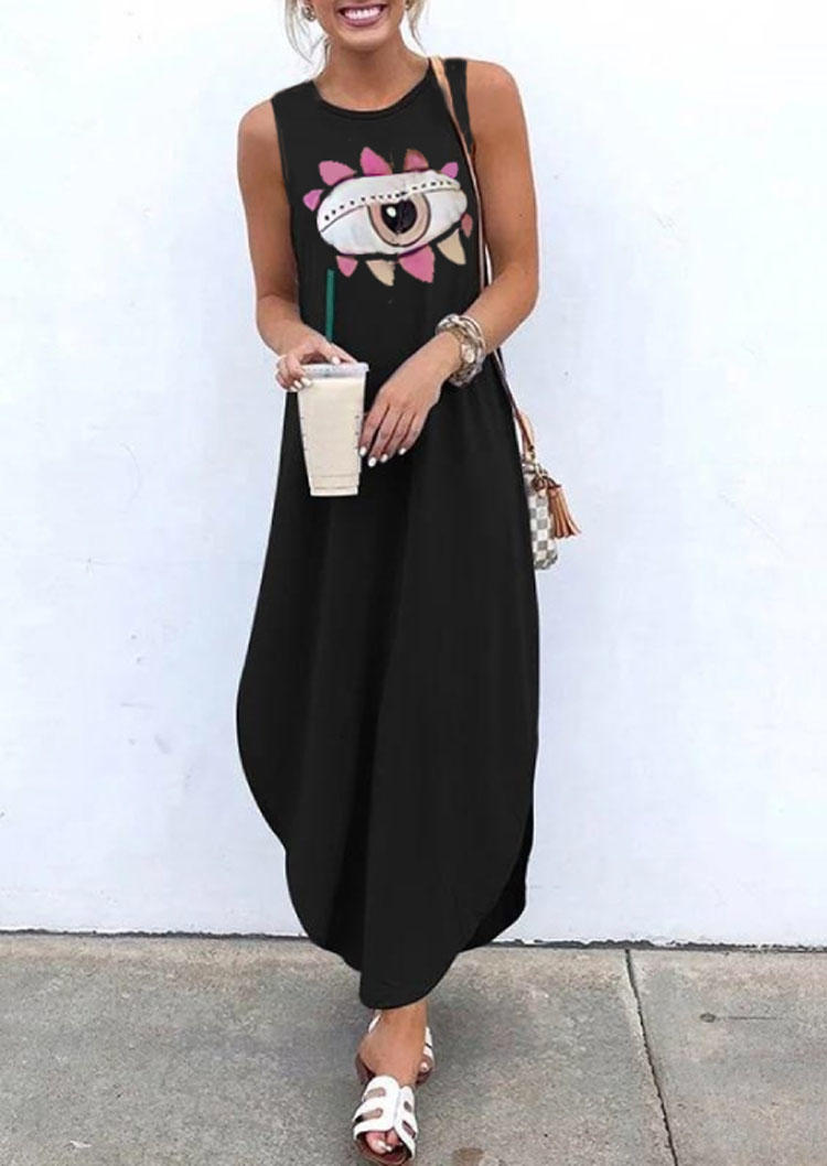

Maxi Dresses Evil Eye Pocket Sleeveless Maxi Dress in Black. Size