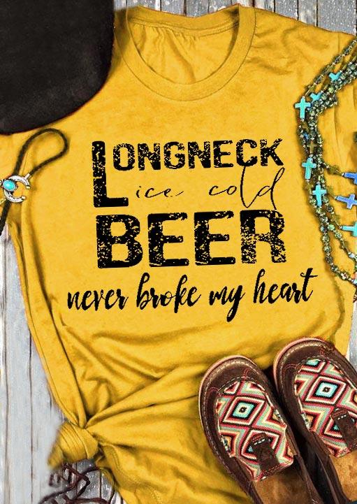 

T-shirts Tees Long Neck Ice Cold Beer Never Broke My Heart T-Shirt Tee in Yellow. Size: ,L