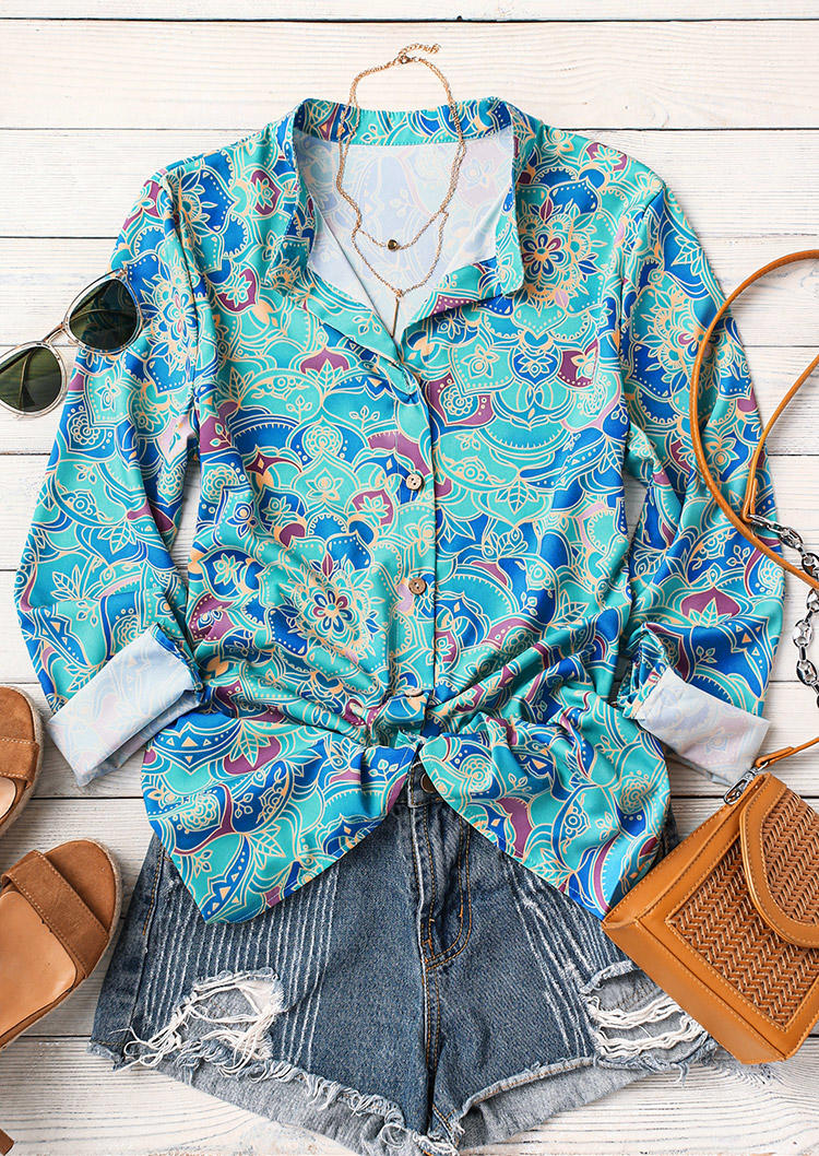 

Shirts Floral Button Long Sleeve Shirt in Green. Size: ,M