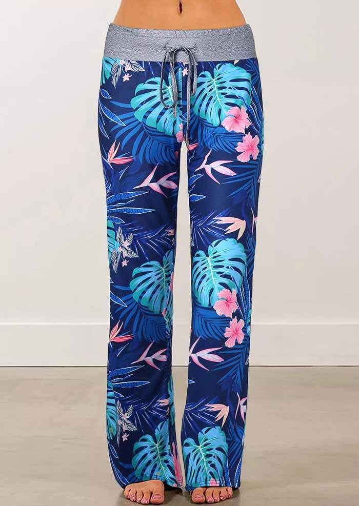 

Pants Floral Palm Leaf Drawstring Wide Leg Pants in Multicolor. Size: ,L