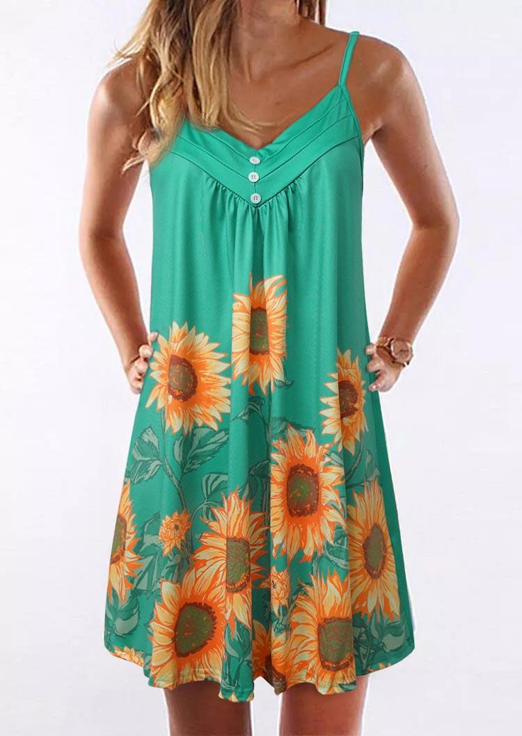 

Mini Dresses Sunflower Button Ruffled Spaghetti Strap Mini Dress in Green. Size: ,XL