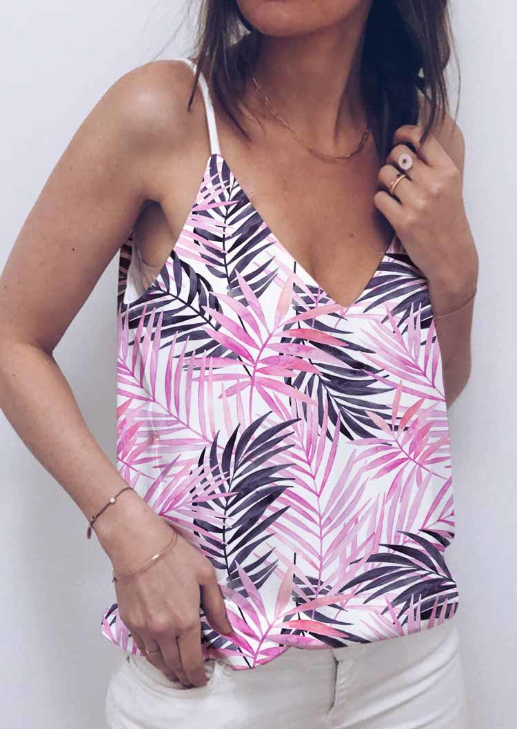 

Tank Tops Colorful Palm Leaf Lace Splicing Open Back Camisole in Multicolor. Size: ,M,L