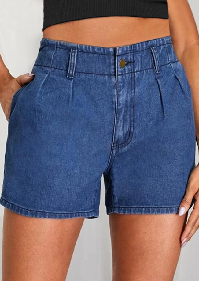 

Shorts Button Pocket High Waist Denim Shorts in Blue. Size